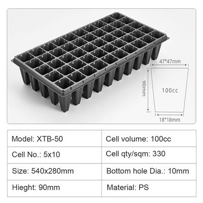 50-cell zwarte plastic zaaitray 2mm dik voor bosboom- en tuinbeplanting