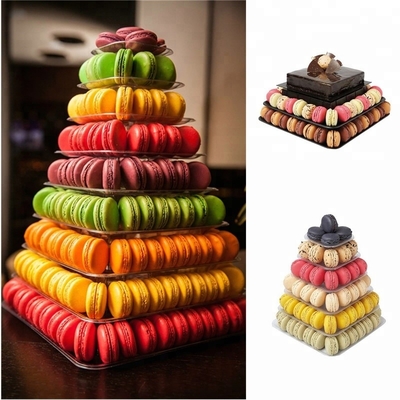 9 Tier Plastic Square Macaron Tower Stand Display Voor Franse take-away voedselverpakkingen