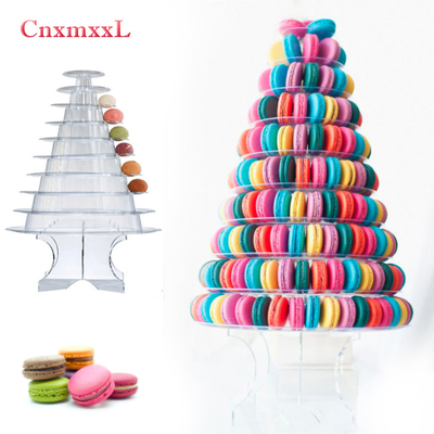 Duidelijke zwarte 10 tier macaron blister toren stand verpakking met acryl beste taart decoratie