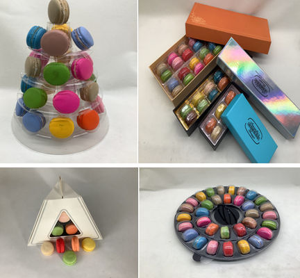 Eco-vriendelijke transparante macaronverpakking met op maat gedrukt voor de stand en cadeaubon