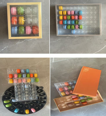 Eco-vriendelijke transparante macaronverpakking met op maat gedrukt voor de stand en cadeaubon