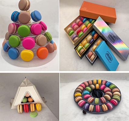 Afmeting De verpakking moet op de maat van de macarons passen en voldoende ruimte bieden om ze te plaatsen zonder te worden verpletterd
