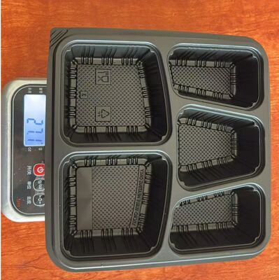 Fastfooddozen, wegwerp-fastfooddozen met 5 grids, PP-fastfooddozen met 5 grids, fastfoodverpakkingsdozen met 5 grids