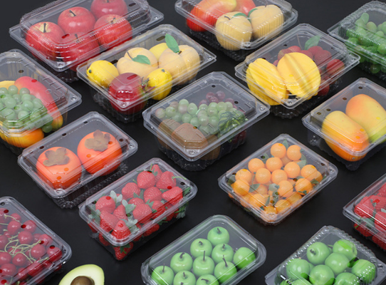 Groothandel wegwerpfruitdoos met transparante deksel en dikke plastic blisterverpakking voor het afhalen van fruitsnijdozen, op maat gemaakt