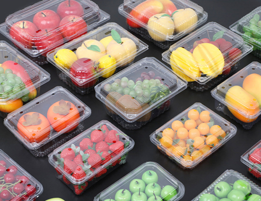 Customized disposable fresh fruit cutting box with transparent lid and compartmentalized fruit packaging box made of PET fruit plastic packing box