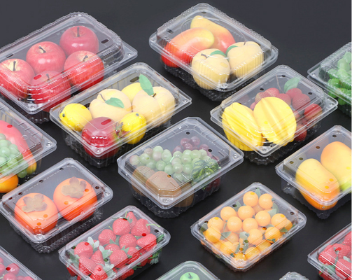 Fruitdoos voor eenmalig gebruik PET-fruit- en groentesnijdoos van voedingskwaliteit, transparant deksel met deksel, lekvrije verpakking, supermarktverpakking