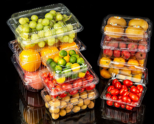 stackable fruit container  leak‑resistant box  dust‑proof clamshell moisture resistant punnet  fresh‑keeping packaging  visible display packaging